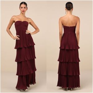 LULU’S Seriously Sensational Plum Purple Strapless Tiered Maxi Dress